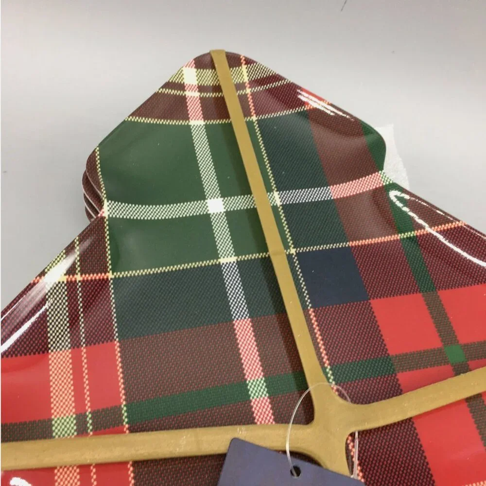 x4 TOMMY BAHAMA Christmas Tree Red Tartan Plaid Melamine Plate Set Appetizer 11